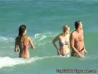 Gorgeous actress Jessica Alba playing in the water in sexy bikini at the beach! Her fit body is truly amazing! Great zoom on her