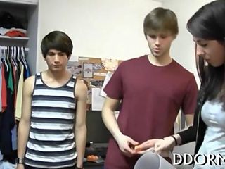 College boys strip at a hot dorm room party